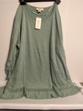 Style & Co. Dusty Jade Scoop Neck Tee - XL two tops green and peach